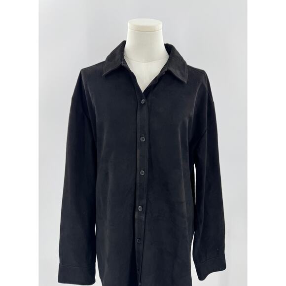 Quince Womens Black Suede Shirt Jacket Overshirt Shacket Medium Leather NWT - Picture 4 of 6